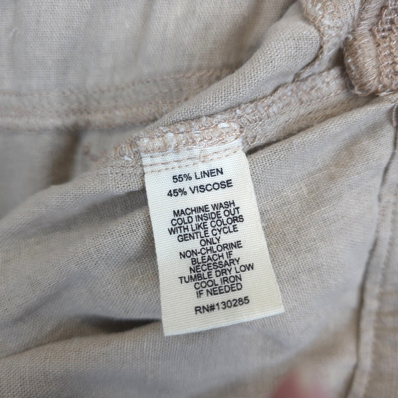 Per Se Linen Pants Women XL Tan Adjustable Drawstring Waist Lagenlook Beachy - Picture 11 of 11